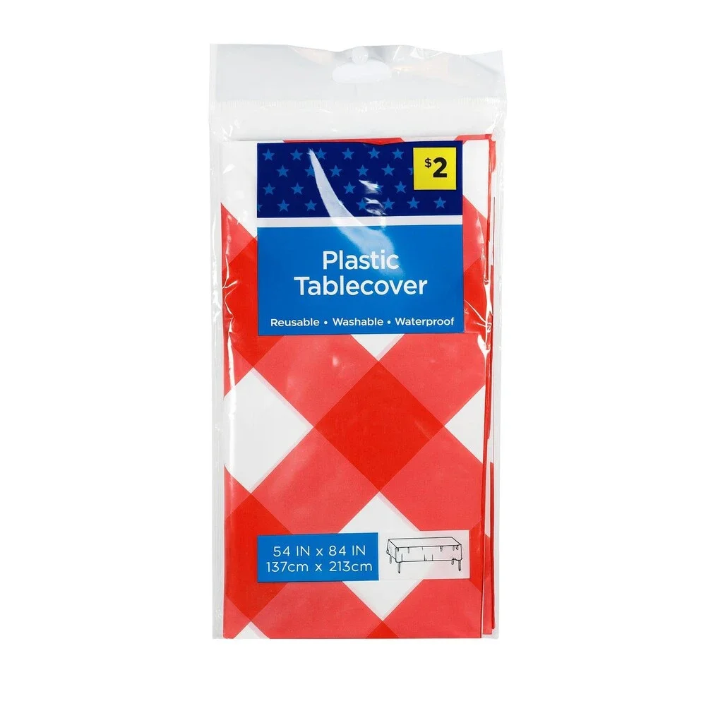 Classic Red & White Gingham Plastic Table Cover 54